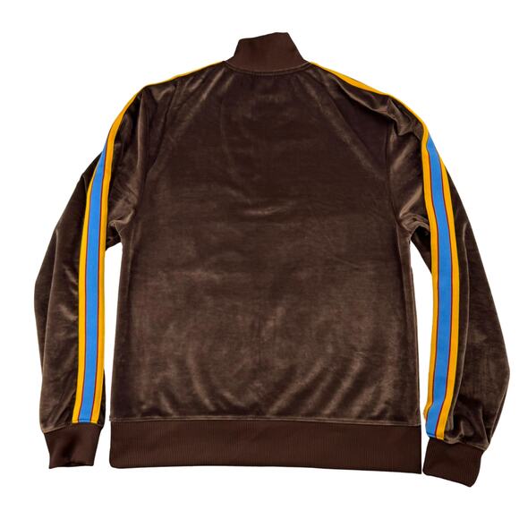 Men’s Y2K Vintage Old Navy Brown Velour 1/4 Zip Track Jacket Size M Arm Stripe - Picture 4 of 5